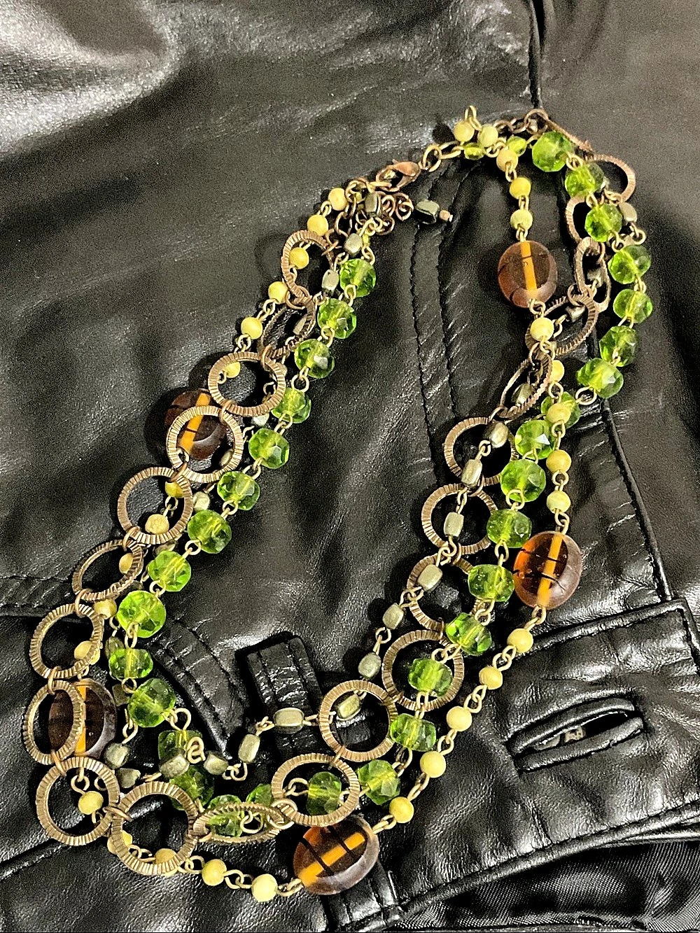 Beaded Statement Necklace in Green & Brown